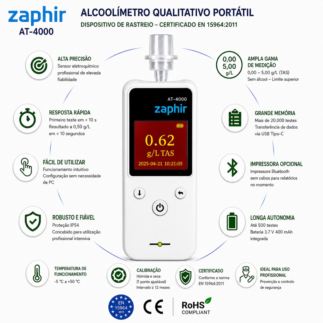 Alcoolímetro Qualitativo ZAPHIR AT-4000